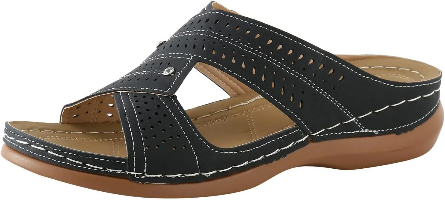 Orthopedic Wedge Sandals for Women 2025 Comfortable Open Toe Slip-On Casual Walking Platform Sandals Hollow Breathable Beach Low Wedge Slippers Indoor Outdoor