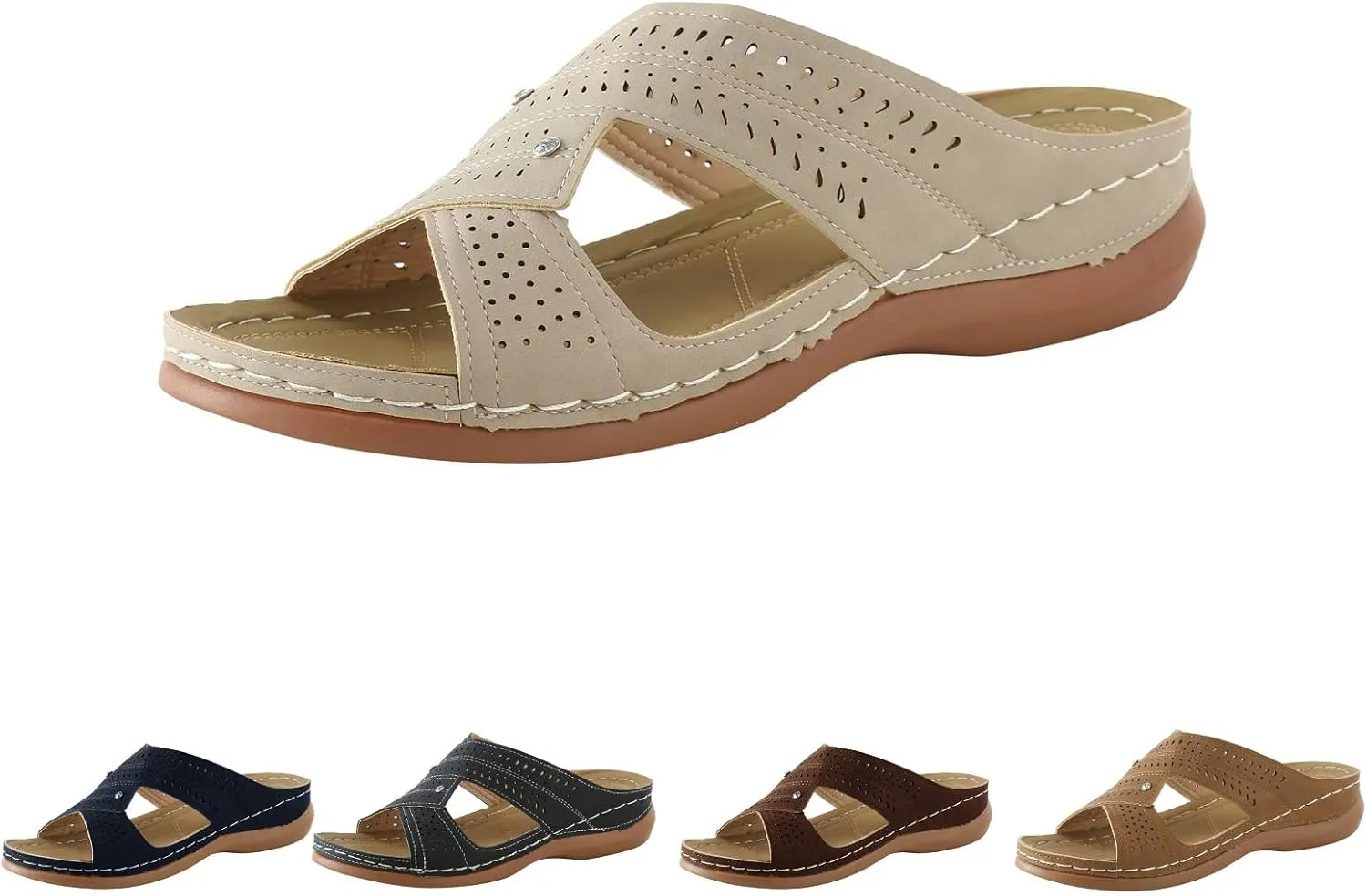 Orthopedic Wedge Sandals for Women 2025 Comfortable Open Toe Slip-On Casual Walking Platform Sandals Hollow Breathable Beach Low Wedge Slippers Indoor Outdoor