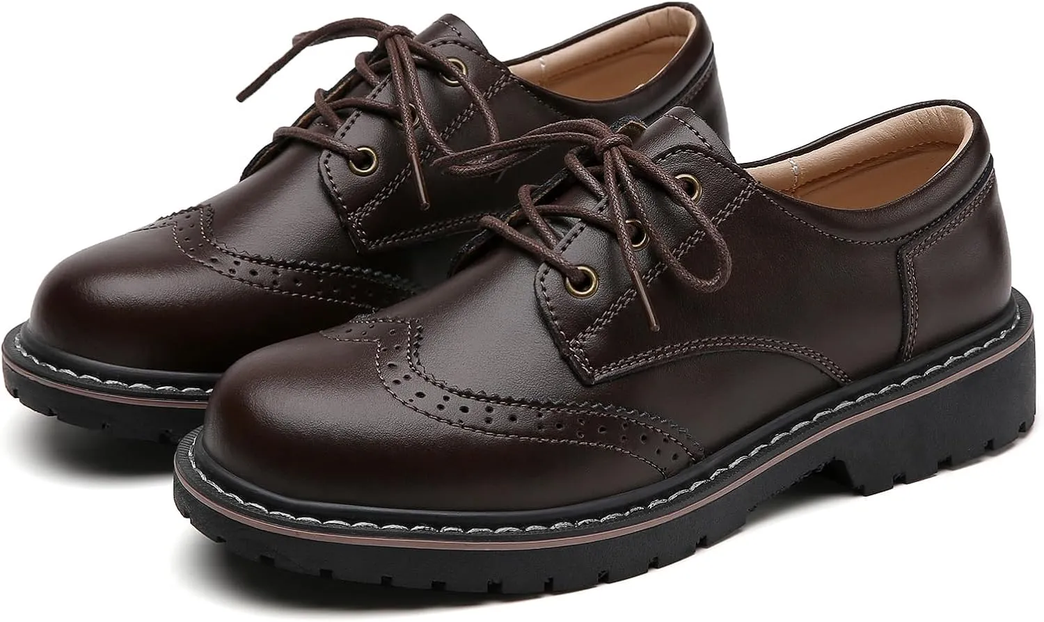 Oxford Shoes for Women,Perforated Lace-up Round Toe Leather Low Heel Brogues Shoe for Girls Ladies Women