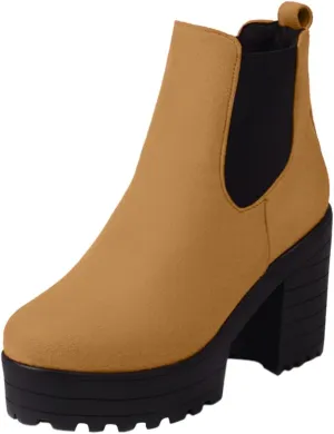 Platform Ankle Boots for Women,Womens Ankle Boots Elastic Chelsea Boots Round Toe Chunky Block Heel Booties Slip on Fall Short Boots Casual Comfortable Lug Sole Non Slip Walking Boots