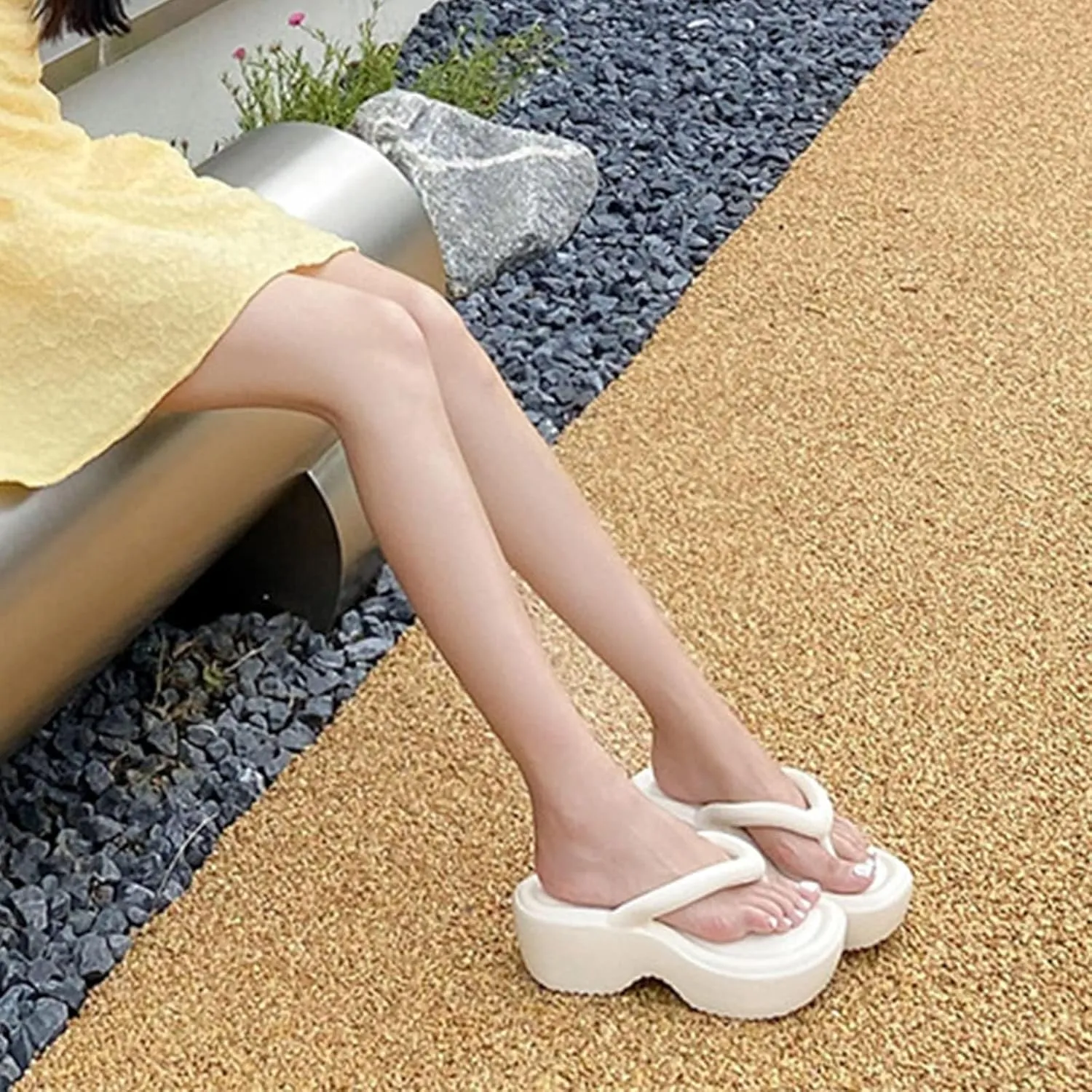 Platform Flip Flops for Women Wedge Arch Support Flip Flops Cushion Soft Rubber Midsole Platform Thong Sandals with Rubber Sole