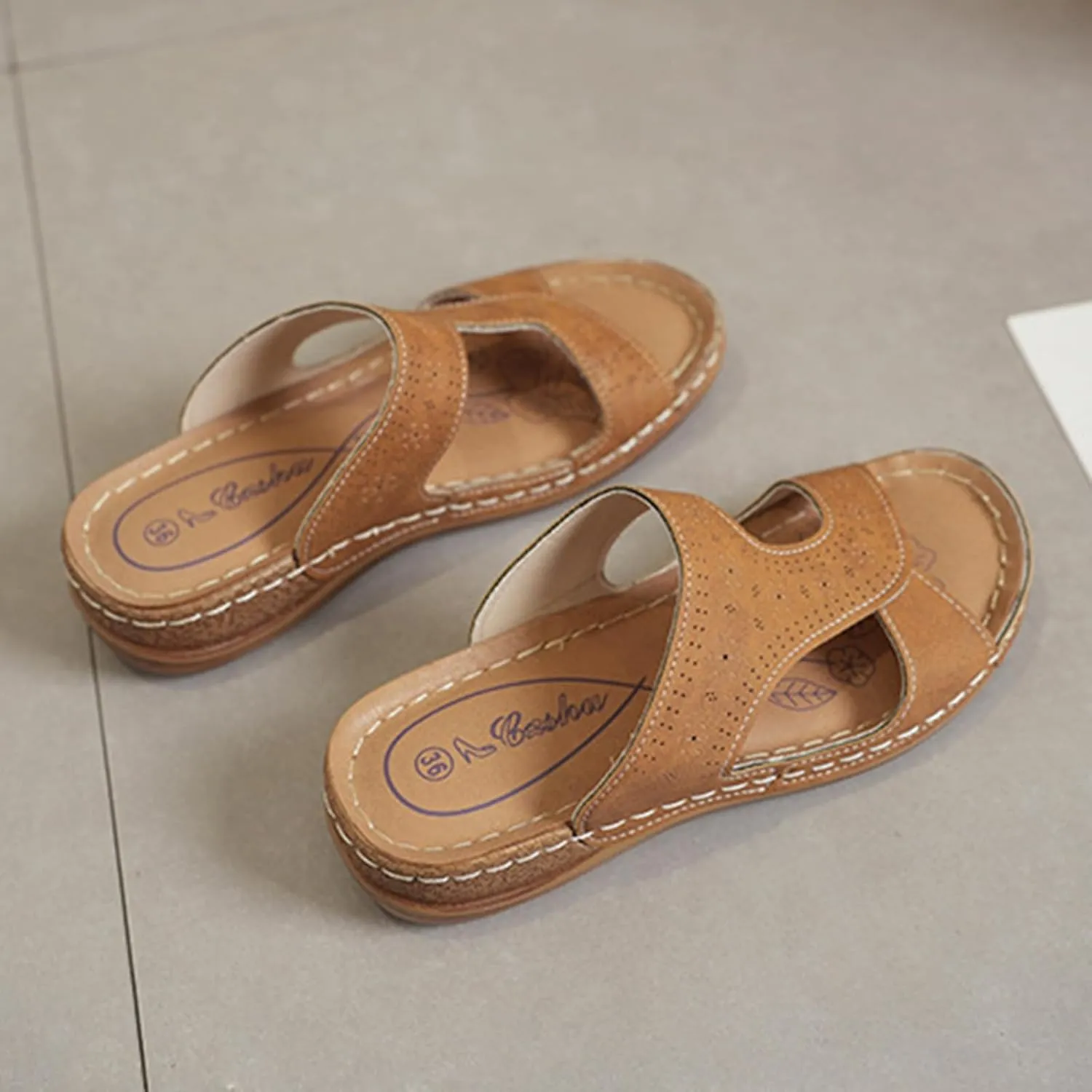 Platform Sandals Women Summer Orthopedic Arch Support Flat Slip on Wide Width Damping Sole Upgradation Stretch Lightweight Heels Diabetic Walking Shoes Dressy Flip Flops Leather Wedge