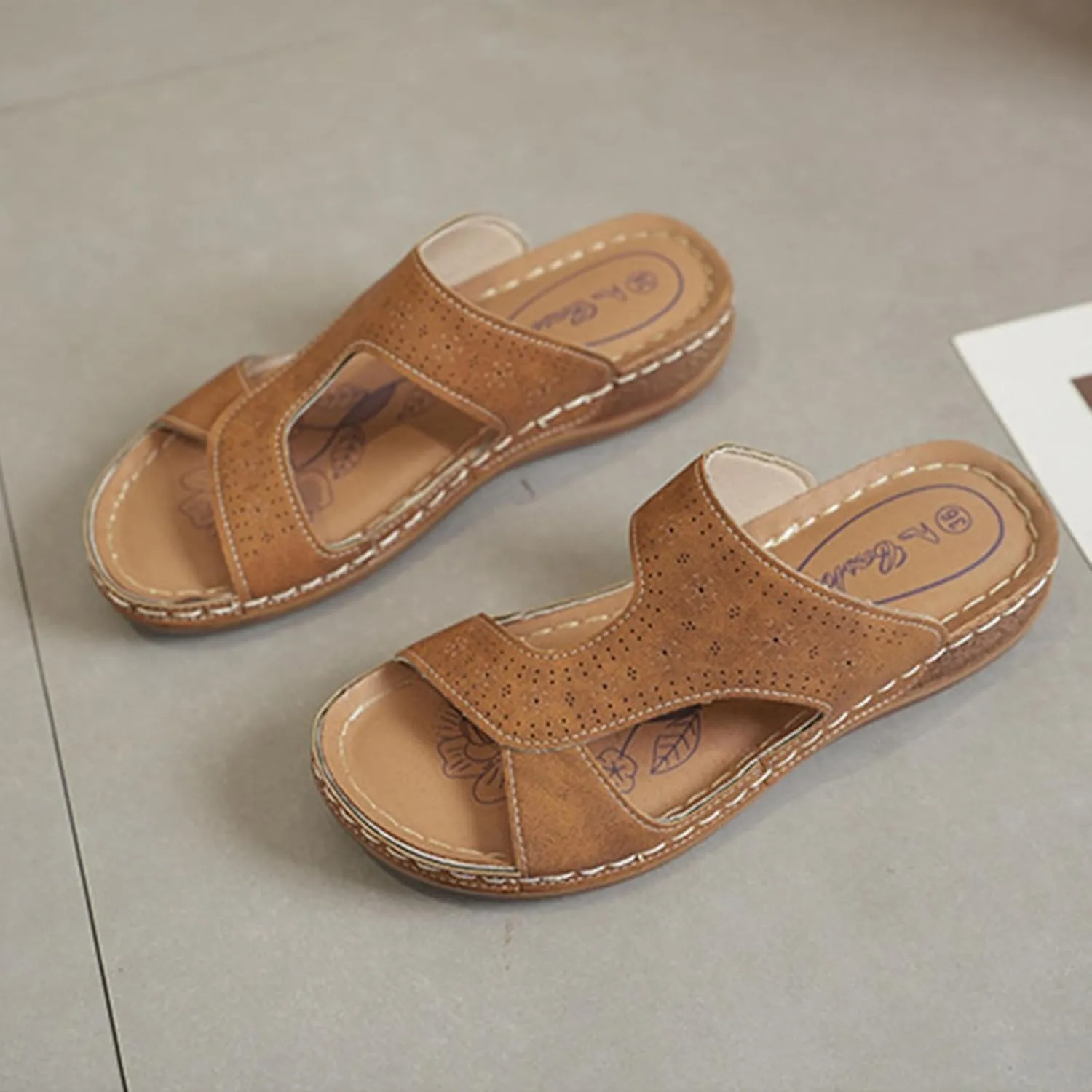 Platform Sandals Women Summer Orthopedic Arch Support Flat Slip on Wide Width Damping Sole Upgradation Stretch Lightweight Heels Diabetic Walking Shoes Dressy Flip Flops Leather Wedge