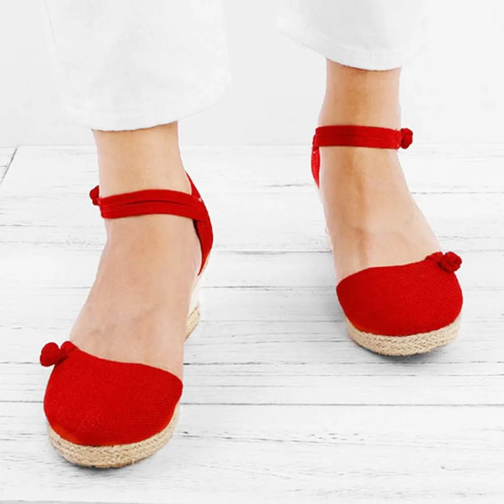 Platform Slides Sandals for Women Women Ladies Retro Canvas Wedge Round Toe Casual Sandals Singles Shoes