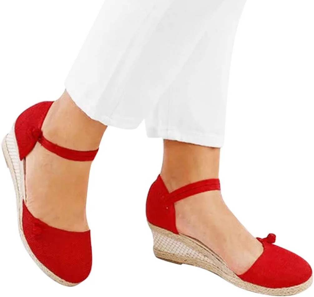 Platform Slides Sandals for Women Women Ladies Retro Canvas Wedge Round Toe Casual Sandals Singles Shoes