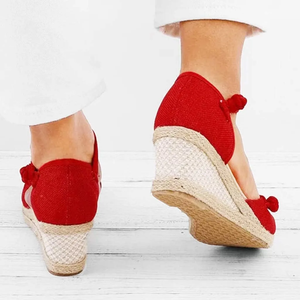 Platform Slides Sandals for Women Women Ladies Retro Canvas Wedge Round Toe Casual Sandals Singles Shoes