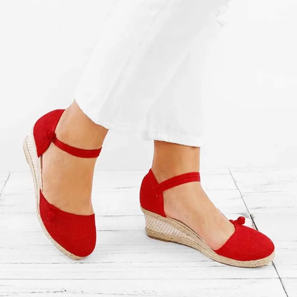 Platform Slides Sandals for Women Women Ladies Retro Canvas Wedge Round Toe Casual Sandals Singles Shoes