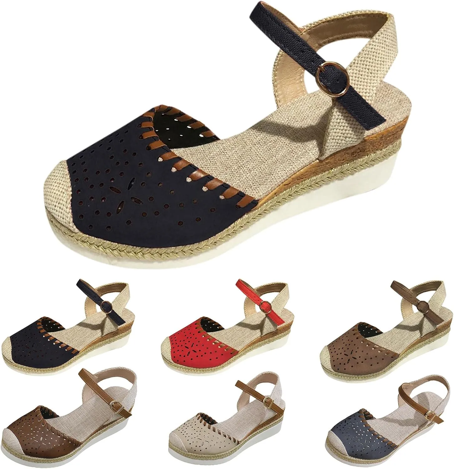 Platform Wedge Sandals for Women Summer Closed Toe Espadrilles Dressy Ankle Strap Beach Sandals