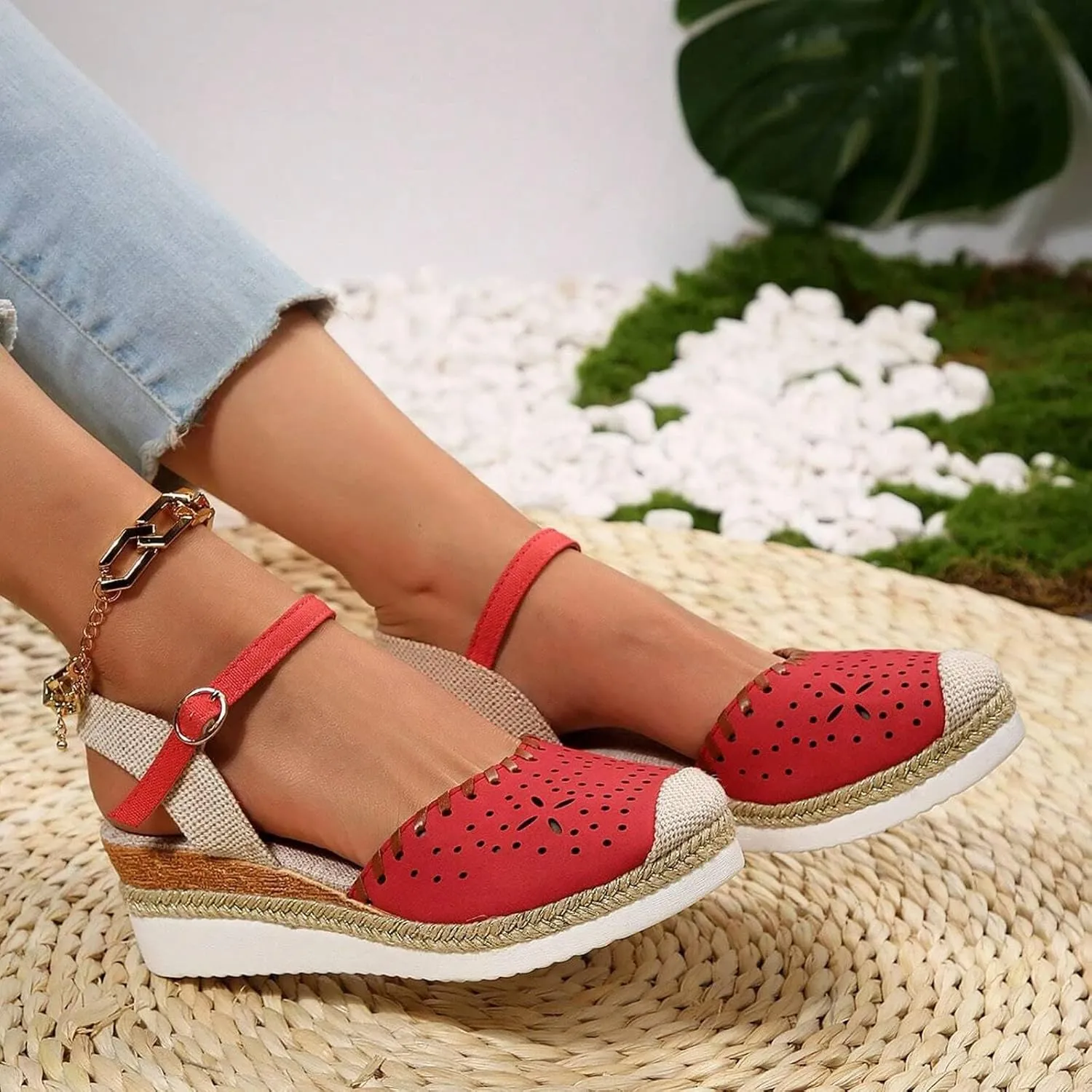 Platform Wedge Sandals for Women Summer Closed Toe Espadrilles Dressy Ankle Strap Beach Sandals