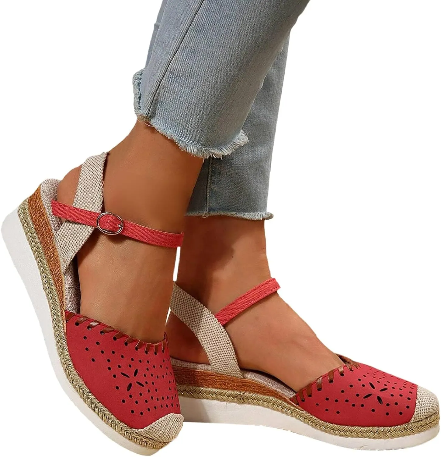 Platform Wedge Sandals for Women Summer Closed Toe Espadrilles Dressy Ankle Strap Beach Sandals
