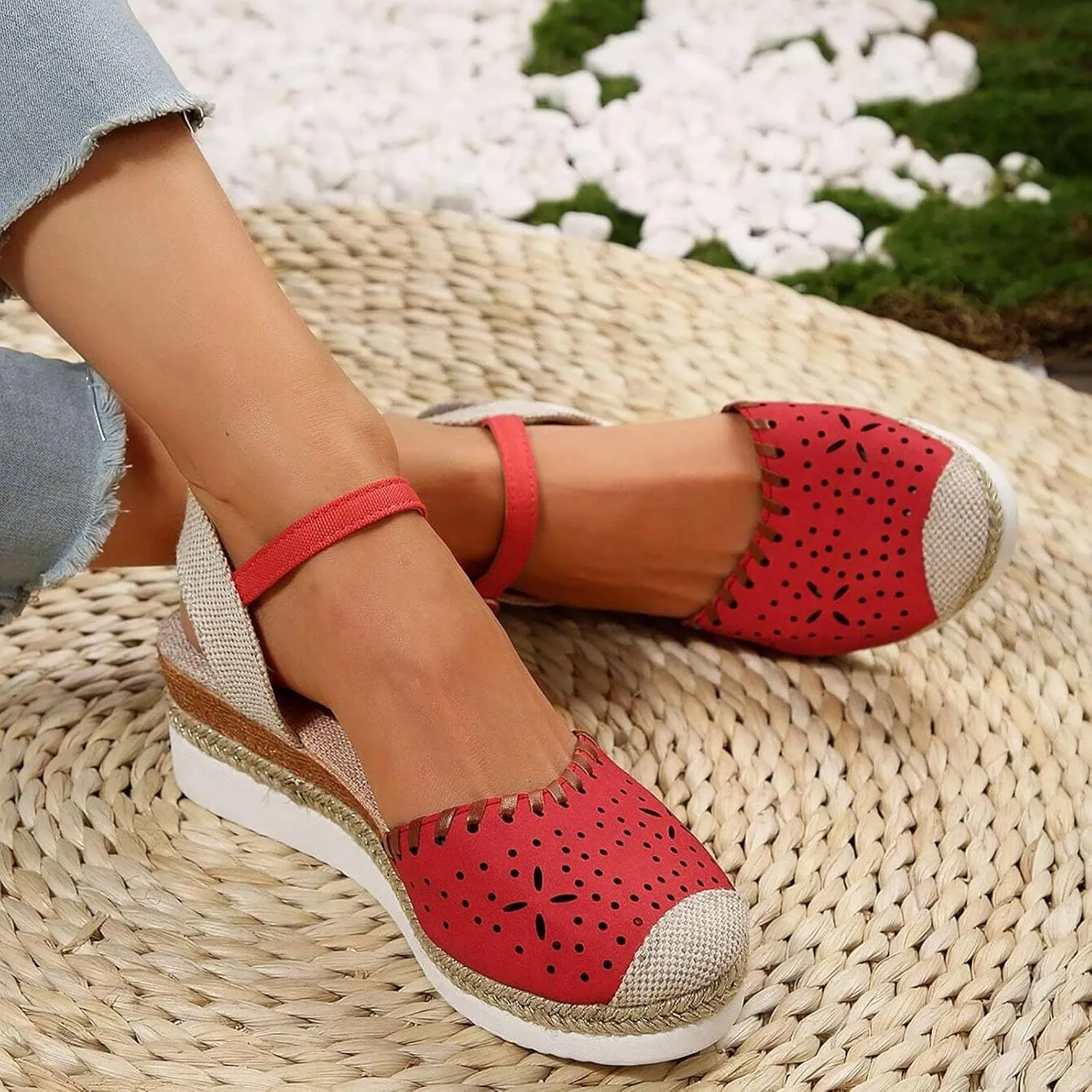 Platform Wedge Sandals for Women Summer Closed Toe Espadrilles Dressy Ankle Strap Beach Sandals