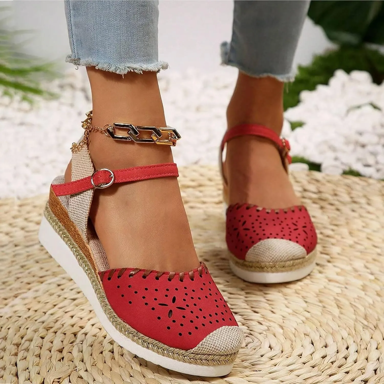 Platform Wedge Sandals for Women Summer Closed Toe Espadrilles Dressy Ankle Strap Beach Sandals