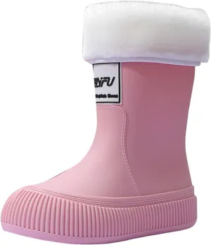 Rain Boots for Kids Waterproof Rubber Chelsea Boots Short Ankle Booties with Chunky Heel Platform Garden Outdoor Rain Boots