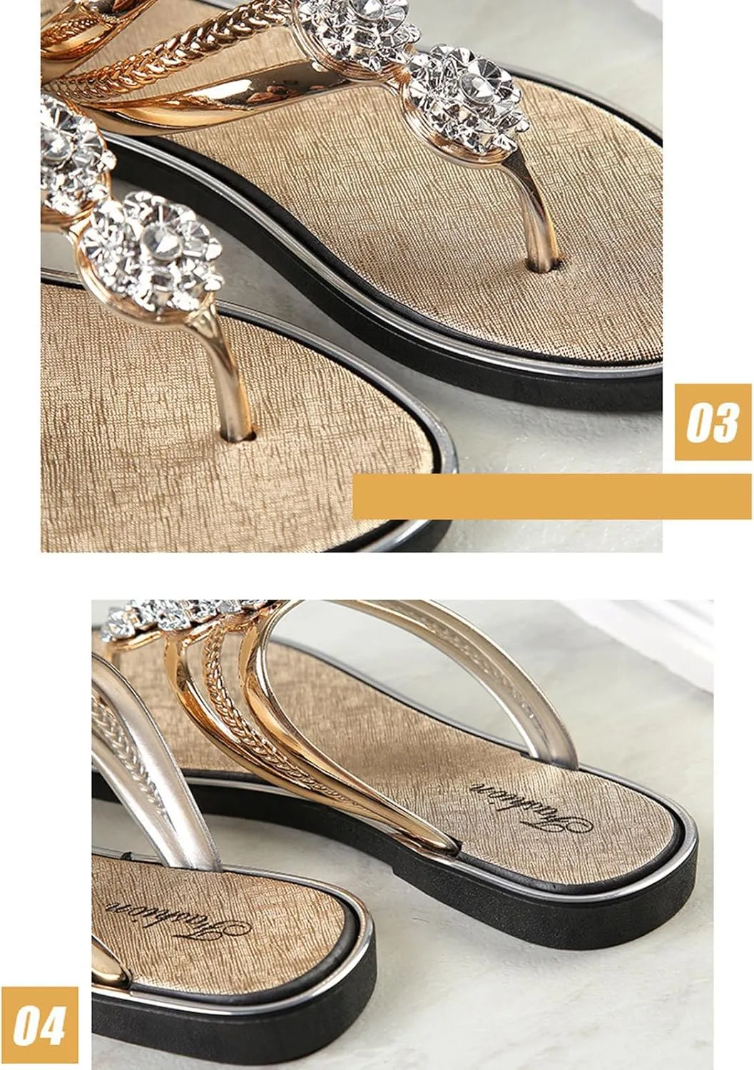 Rhinestone Flip Flops for Women Bohemian Slippers Flats Summer Beach Flat Sandals Comfort Clip Toe Slide Sandal