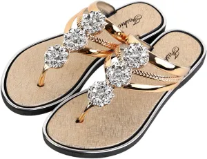 Rhinestone Flip Flops for Women Bohemian Slippers Flats Summer Beach Flat Sandals Comfort Clip Toe Slide Sandal