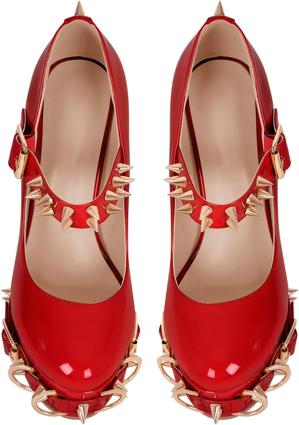 richealnini Women's Mary Jane Platform Pumps with Rivets Sexy Adjustable Ankle Buckle Up Block Heels