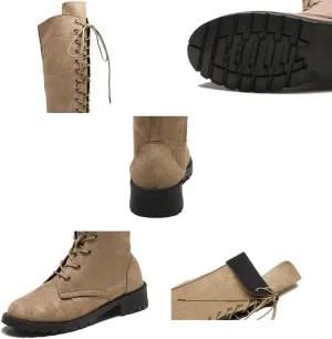 SACFOF Women's Over The Knee High Low Block Heel Riding Boots Suede Chunky Low Heel Lace up Boots Stretch Winter Long Boot