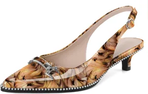 SAMMITOP Slingback Kitten Heels Low Heel Beaded Pumps Pointed Toe with Buckle Strap Heeled Sandals Wedding Party Office Dress Shoes 1.6 Inch