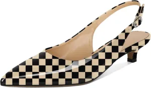 SAMMITOP Womens Slingback Kitten Heels Closed Pointed Toe Low Heels Slip On Comfortable Work Pumps Dress Shoes 1.4 Inch
