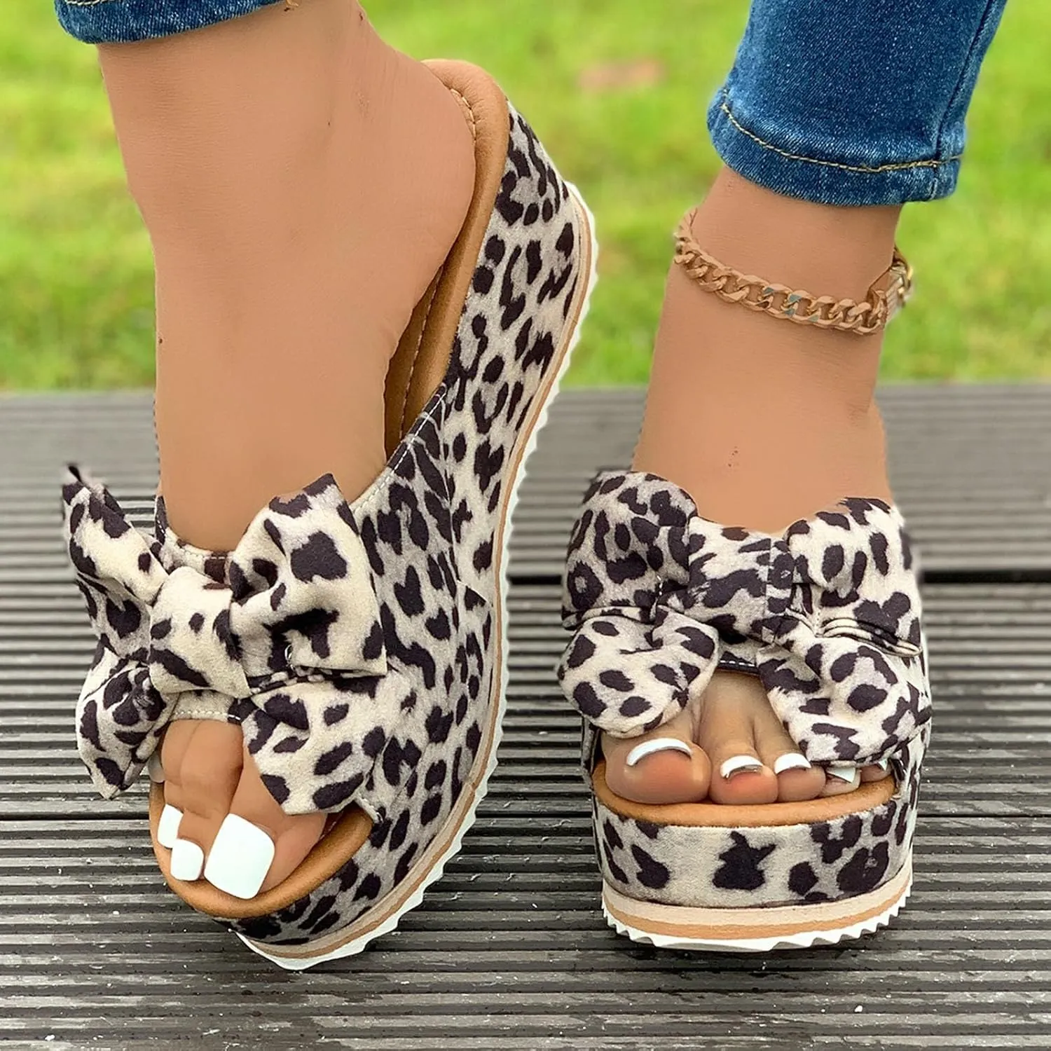 Sandals for Women 2025 Slide Plus Size High Heeled Bow-Knot Platform Wedge Sandals Comfortable Open Toe Non-Slip Walking Slippers Summer Thong Fashion Outdoor Beach Sandal 2025
