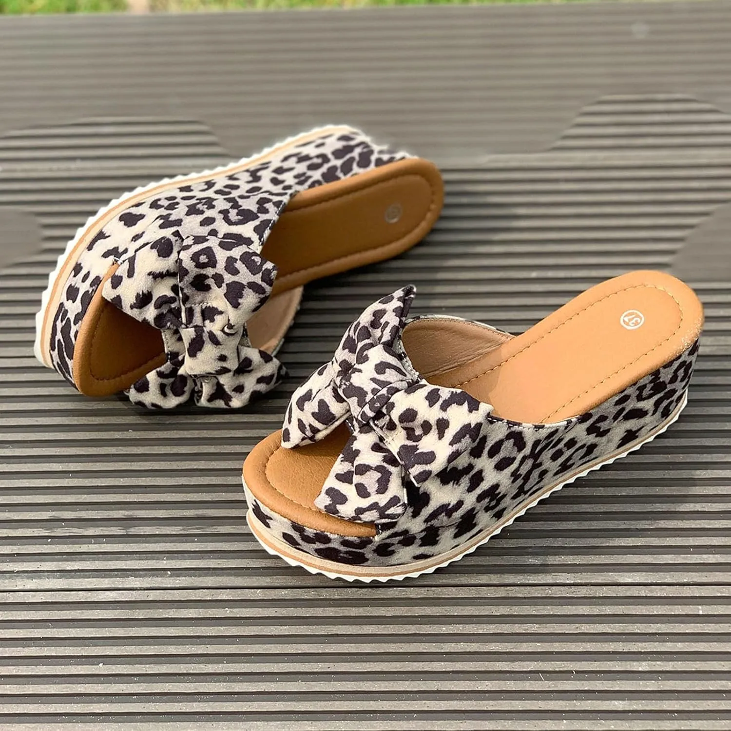 Sandals for Women 2025 Slide Plus Size High Heeled Bow-Knot Platform Wedge Sandals Comfortable Open Toe Non-Slip Walking Slippers Summer Thong Fashion Outdoor Beach Sandal 2025