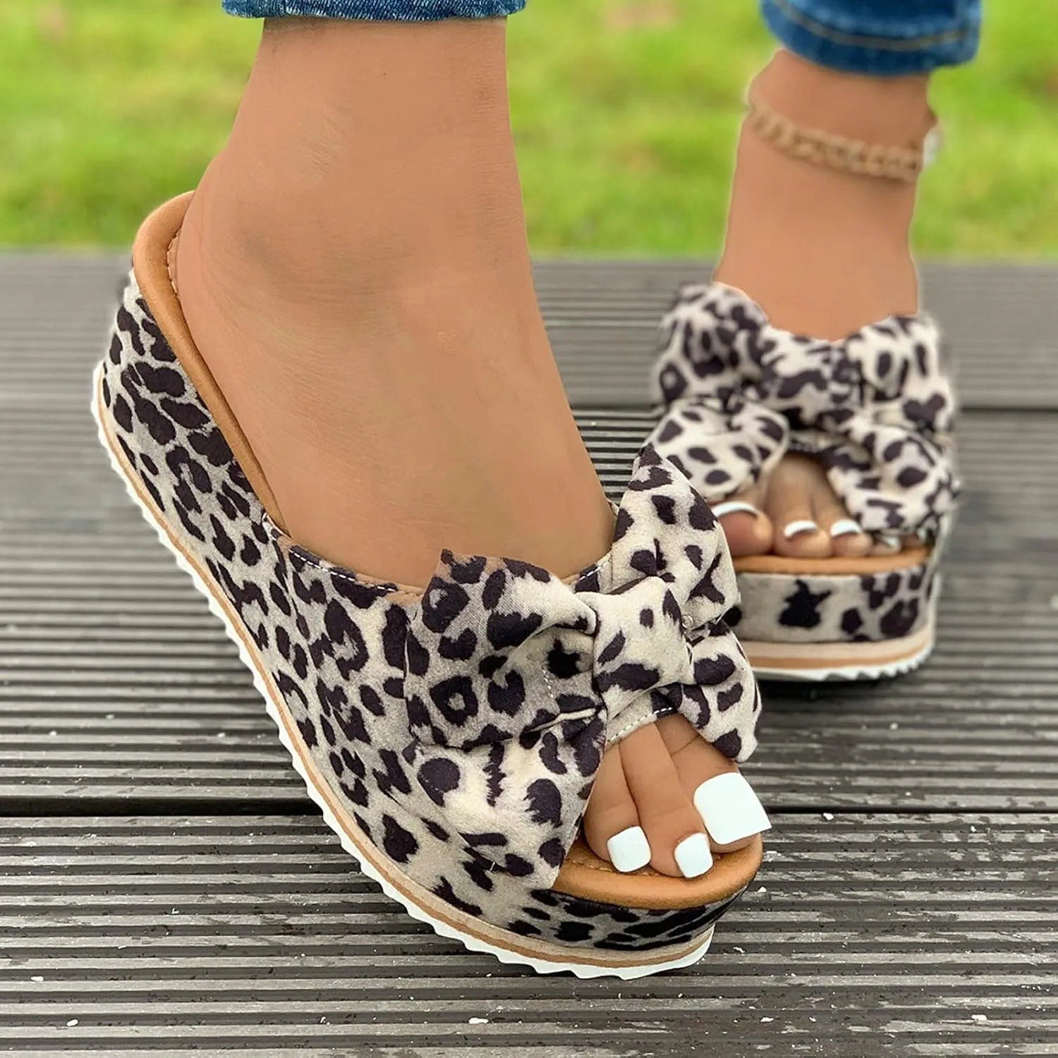 Sandals for Women 2025 Slide Plus Size High Heeled Bow-Knot Platform Wedge Sandals Comfortable Open Toe Non-Slip Walking Slippers Summer Thong Fashion Outdoor Beach Sandal 2025
