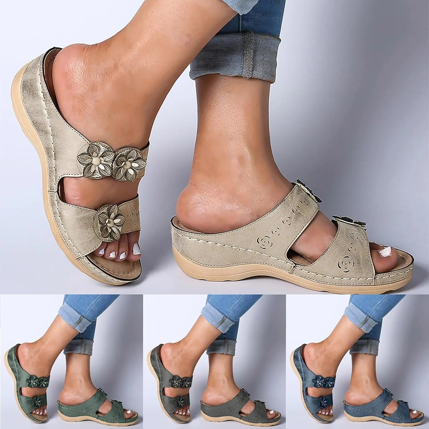 Sandals for Women Orthopedic Wedge Sandals Dressy Summer Walking Shoes Arch Support Slippers Walking Shoes2