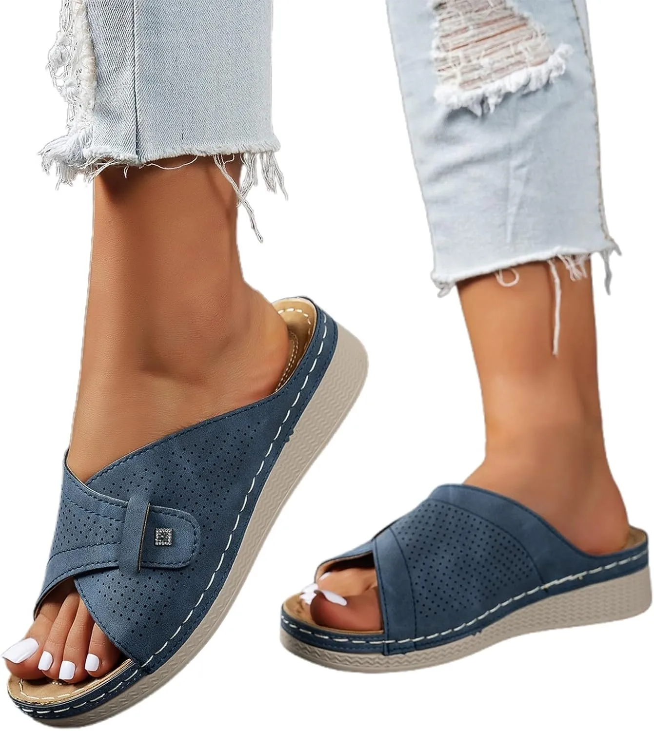 Sandals Women 2025 Slip On Dressy Summer Comfortable Slides Sandals Lightweight Memory Lace up Sandals for Women Size 12