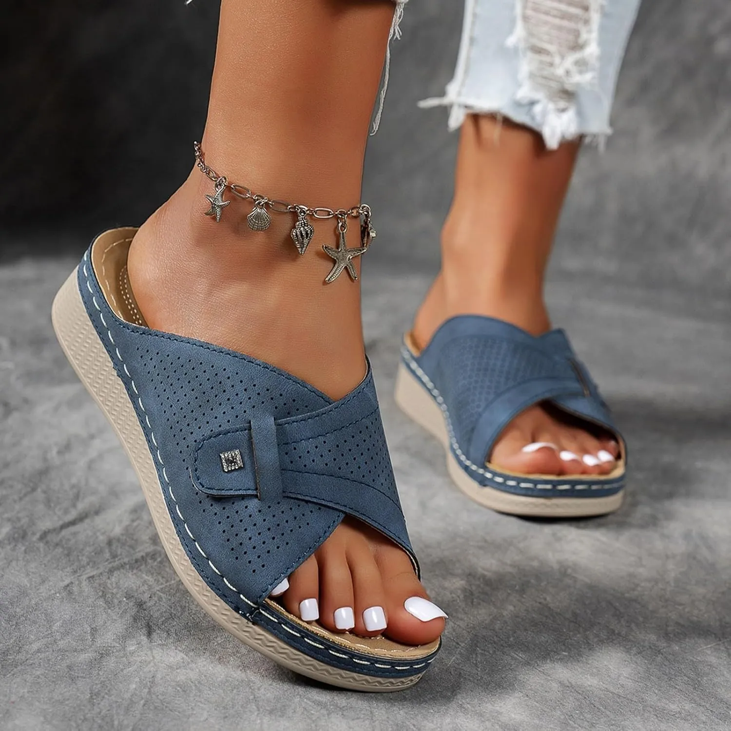 Sandals Women 2025 Slip On Dressy Summer Comfortable Slides Sandals Lightweight Memory Lace up Sandals for Women Size 12