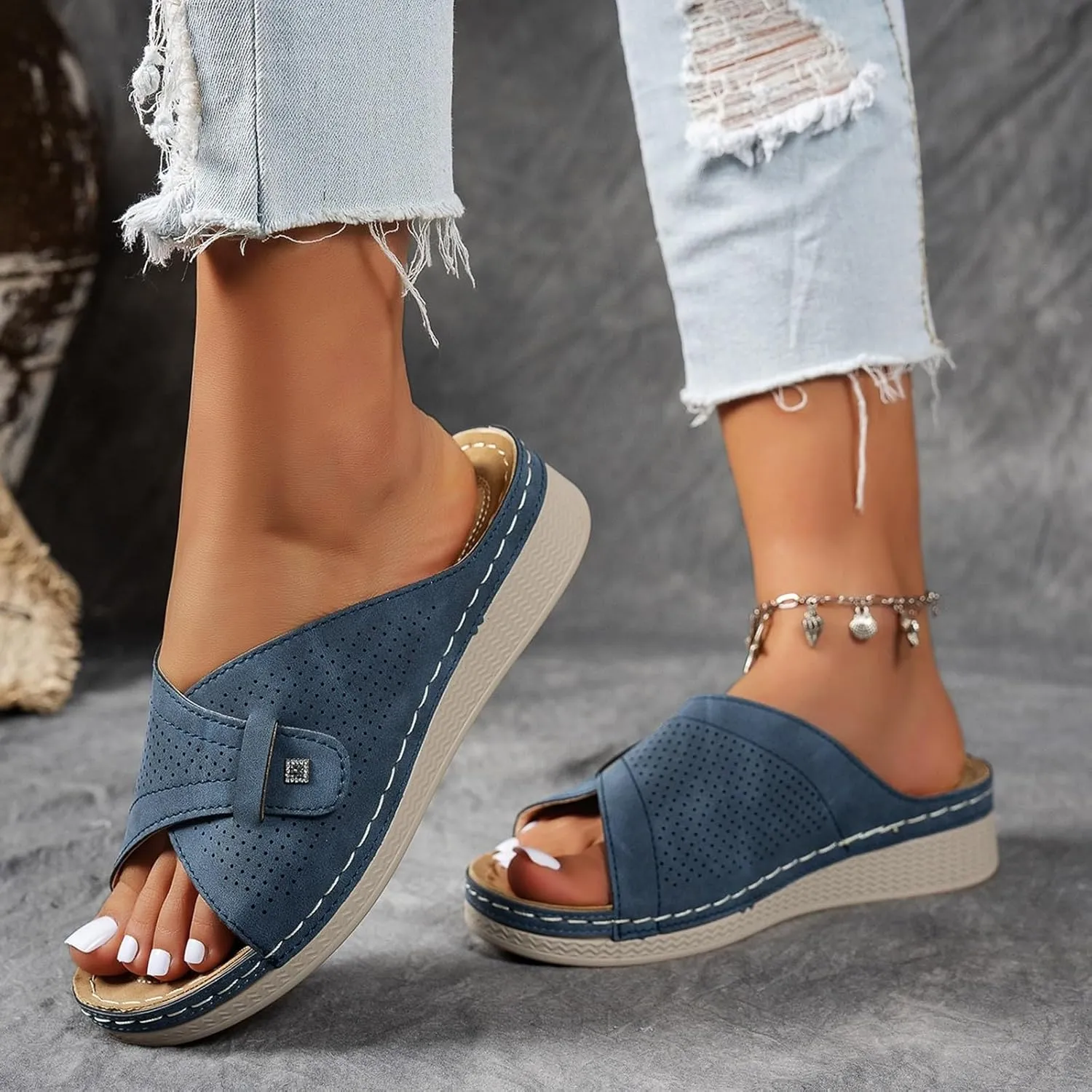 Sandals Women 2025 Slip On Dressy Summer Comfortable Slides Sandals Lightweight Memory Lace up Sandals for Women Size 12