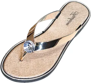 Sandwiched Herringbone Women's Slippers with Rhinestone Beach Shoes Flat Furry House Slippers for Women Closed Toe