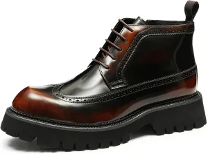 Santimon Mens Oxfords Boots Dress Formal Genuine Leather Wingtip Brogues Ankle Boots Fashion Tuxedo Wedding Busienss Casual Chelsea Boots Thick Sole Cowboy Boots for Men