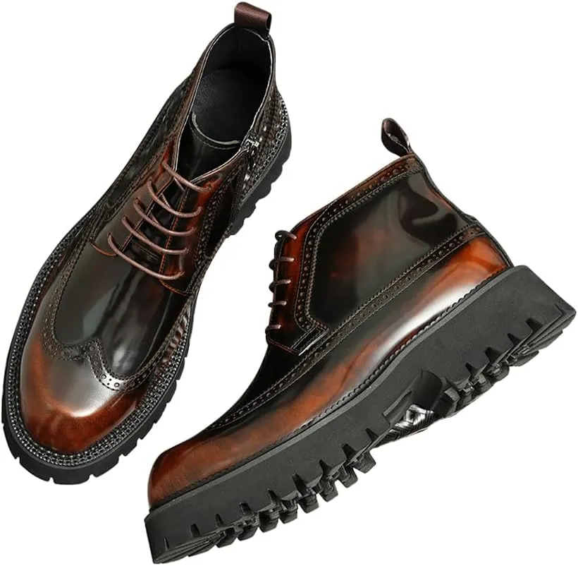 Santimon Mens Oxfords Boots Dress Formal Genuine Leather Wingtip Brogues Ankle Boots Fashion Tuxedo Wedding Busienss Casual Chelsea Boots Thick Sole Cowboy Boots for Men