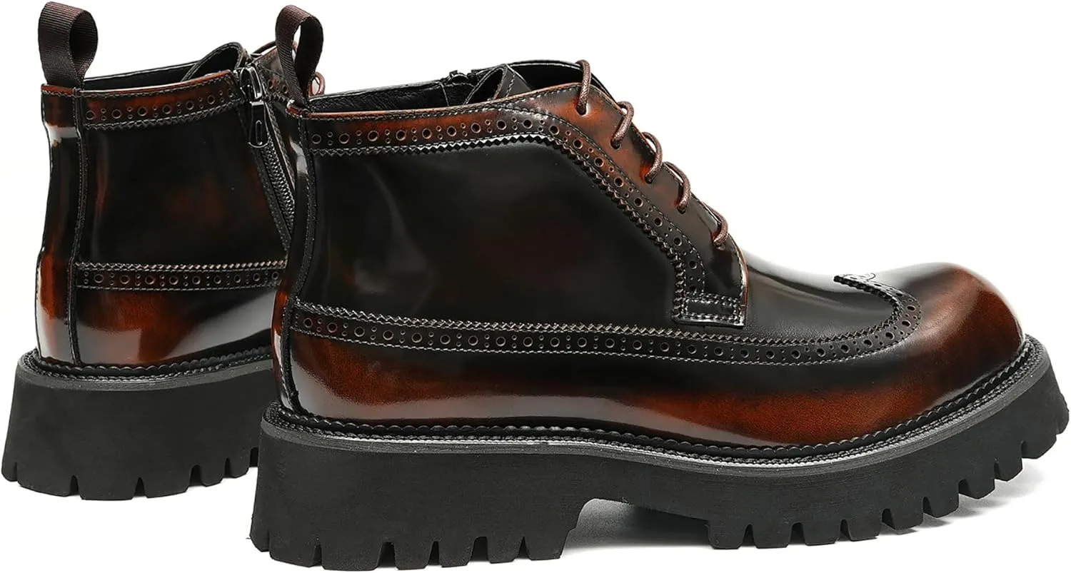 Santimon Mens Oxfords Boots Dress Formal Genuine Leather Wingtip Brogues Ankle Boots Fashion Tuxedo Wedding Busienss Casual Chelsea Boots Thick Sole Cowboy Boots for Men