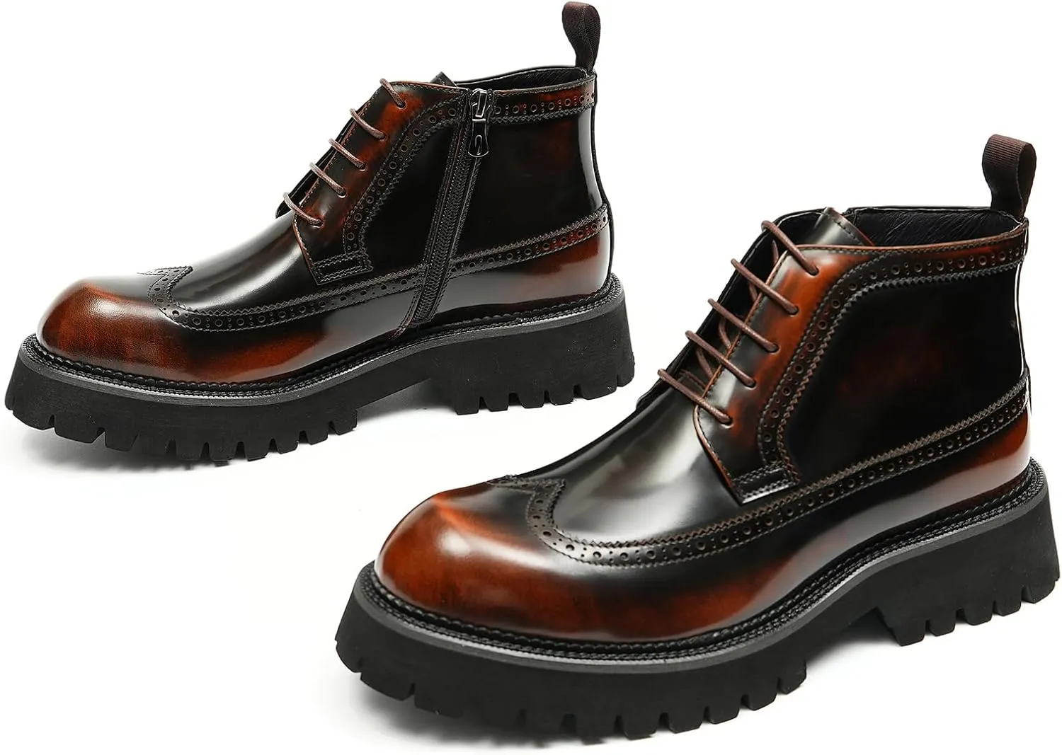 Santimon Mens Oxfords Boots Dress Formal Genuine Leather Wingtip Brogues Ankle Boots Fashion Tuxedo Wedding Busienss Casual Chelsea Boots Thick Sole Cowboy Boots for Men