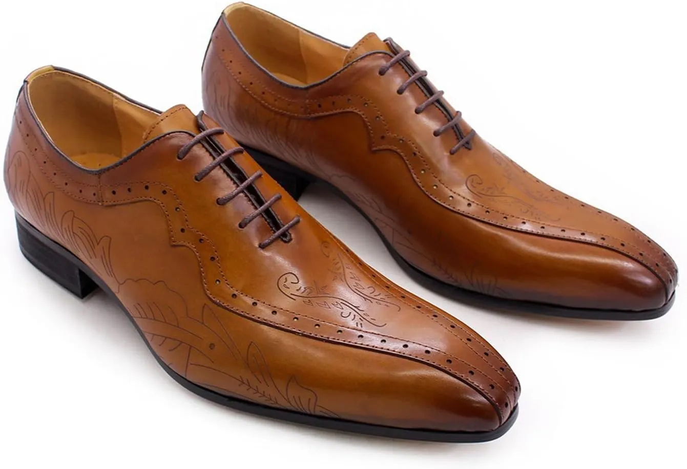 Santimon Mens Oxfords Genunie Leather Formal Dress Suit Shoes Wingtip Brogues Modern Luxury Derby Fashion Prom Wedding Business Casual Comfortable Tuxedo Shoes for Men