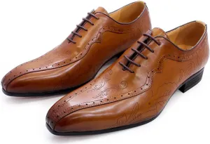 Santimon Mens Oxfords Genunie Leather Formal Dress Suit Shoes Wingtip Brogues Modern Luxury Derby Fashion Prom Wedding Business Casual Comfortable Tuxedo Shoes for Men