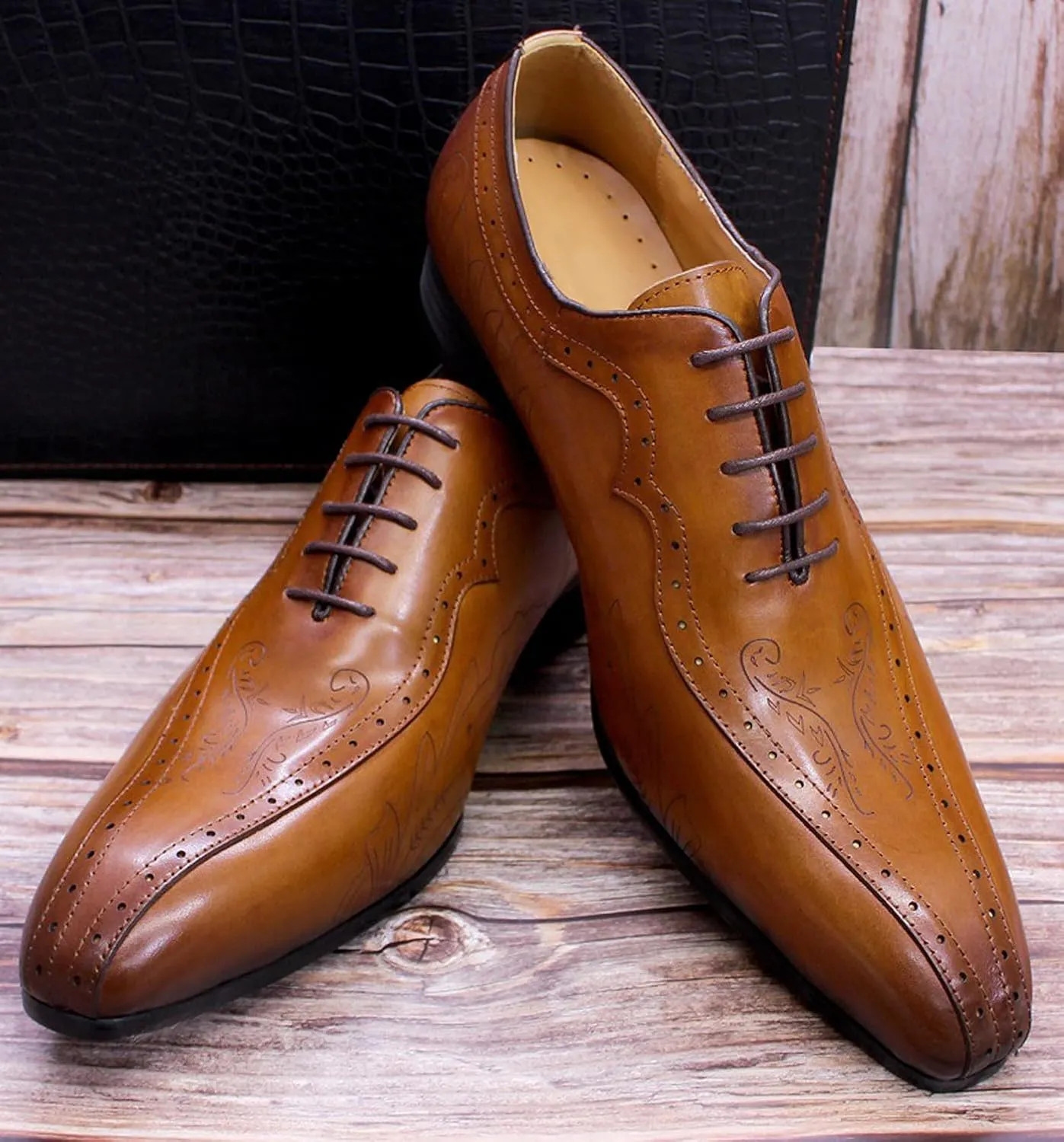 Santimon Mens Oxfords Genunie Leather Formal Dress Suit Shoes Wingtip Brogues Modern Luxury Derby Fashion Prom Wedding Business Casual Comfortable Tuxedo Shoes for Men