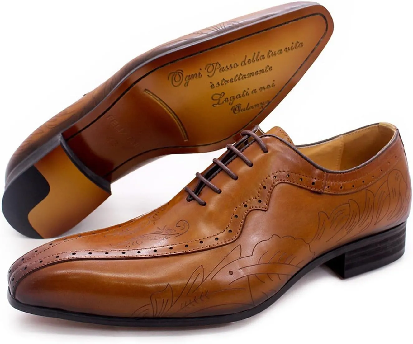 Santimon Mens Oxfords Genunie Leather Formal Dress Suit Shoes Wingtip Brogues Modern Luxury Derby Fashion Prom Wedding Business Casual Comfortable Tuxedo Shoes for Men