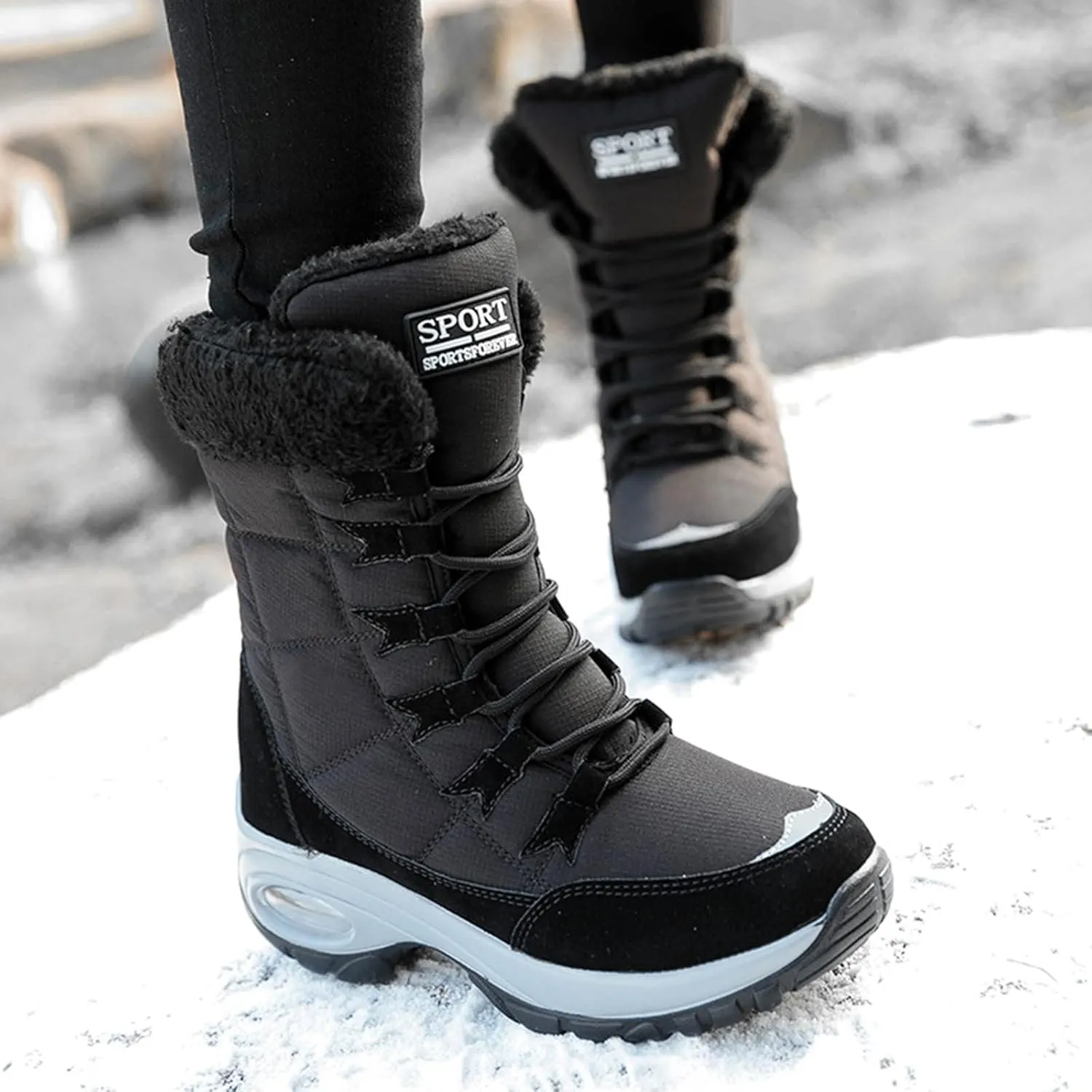 SBGMoSJ Womens Waterproof Winter Boots Tall Winter Waterproof Boots for Women Tall Womens Size 10 1/2 Wide Winter Boots Womens Waterproof Hiking Boots Extra Wide Width Botas Para Nieve De Mujer