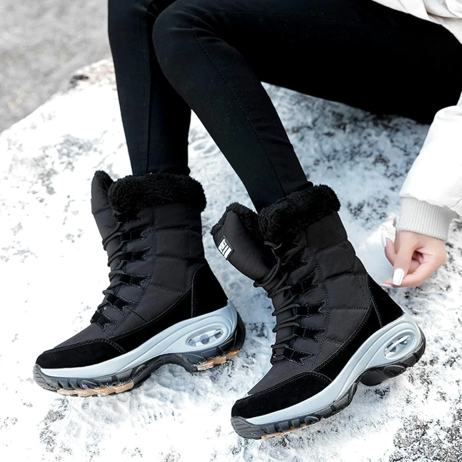 SBGMoSJ Womens Waterproof Winter Boots Tall Winter Waterproof Boots for Women Tall Womens Size 10 1/2 Wide Winter Boots Womens Waterproof Hiking Boots Extra Wide Width Botas Para Nieve De Mujer