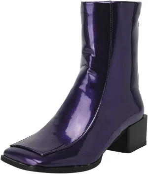 Shinelly Women Mid Heel Square Toe Booties Patent Leather Boots