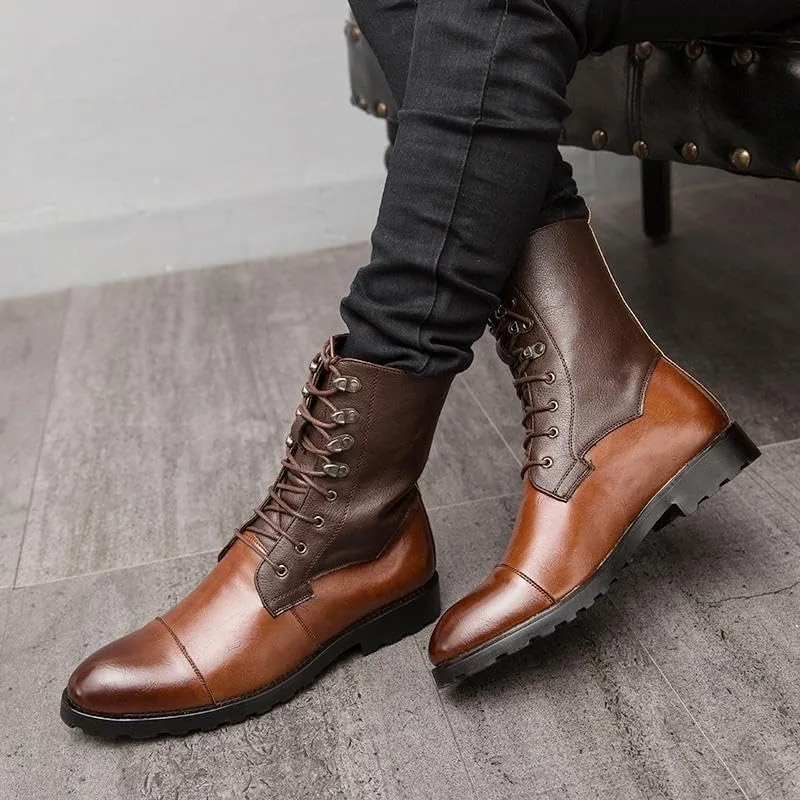 Shoes Men's Personalized Brown Stitching Lace-up Leather Boots Oxford Shoes(8)