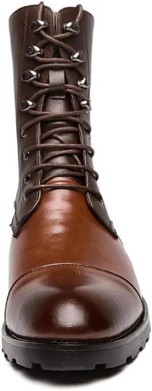 Shoes Men's Personalized Brown Stitching Lace-up Leather Boots Oxford Shoes(8)
