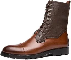 Shoes Men's Personalized Brown Stitching Lace-up Leather Boots Oxford Shoes(8)