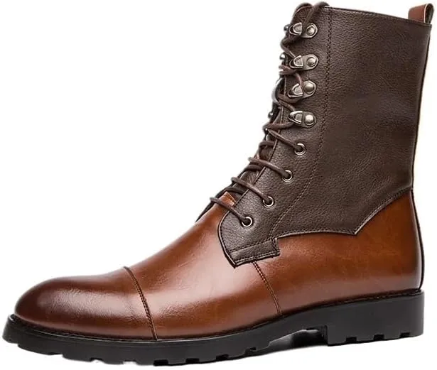 Shoes Men's Personalized Brown Stitching Lace-up Leather Boots Oxford Shoes(8)