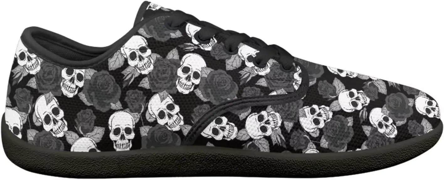 Skull Print Walking Shoes Running Sneakers Fashion Work Flats Lace-Up Driving Loafers for Women