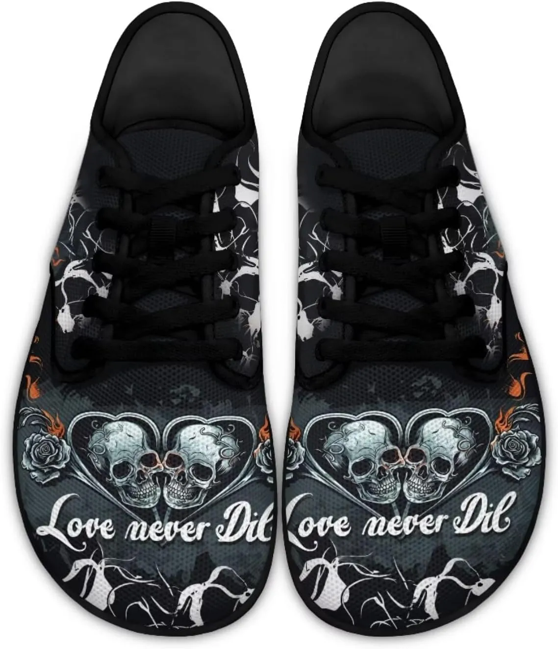 Skull Print Walking Shoes Running Sneakers Fashion Work Flats Lace-Up Driving Loafers for Women