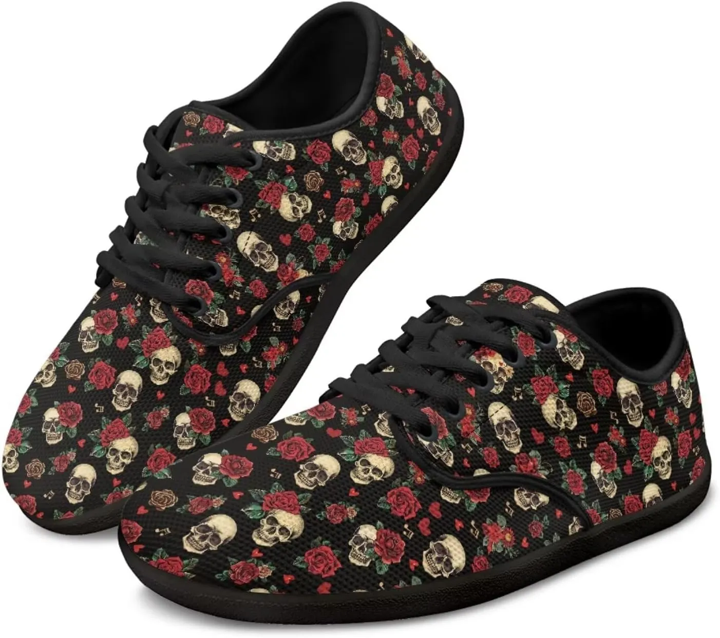 Skull Print Walking Shoes Running Sneakers Fashion Work Flats Lace-Up Driving Loafers for Women