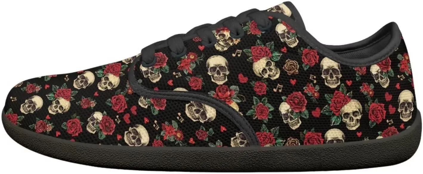Skull Print Walking Shoes Running Sneakers Fashion Work Flats Lace-Up Driving Loafers for Women